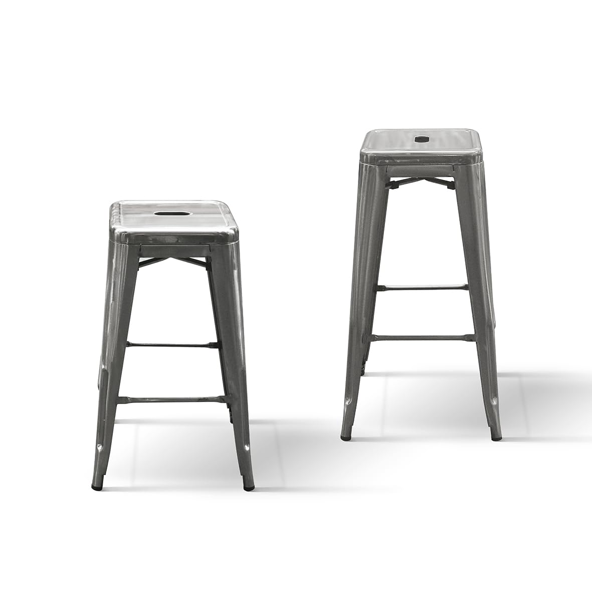PAZZO DESIGN Sgabello da bar e cucina, Set da 4, Grigio, 42x42x76, Gambe Metallo, Sala da Pranzo, Impilabili, Per Bistrò Bar e Ristoranti, Cucina, per Interni - id_2333