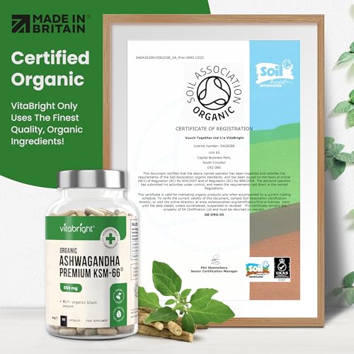 Organic Ashwagandha KSM-66 Capsules - 550mg (Highly Concentrated 10:1 Extract Ratio Equivalent to 5500mg) - with 5% Withanolides - 90 Vegan Capsules - Natural Ayurveda - Made in UK by VitaBright - Image 7