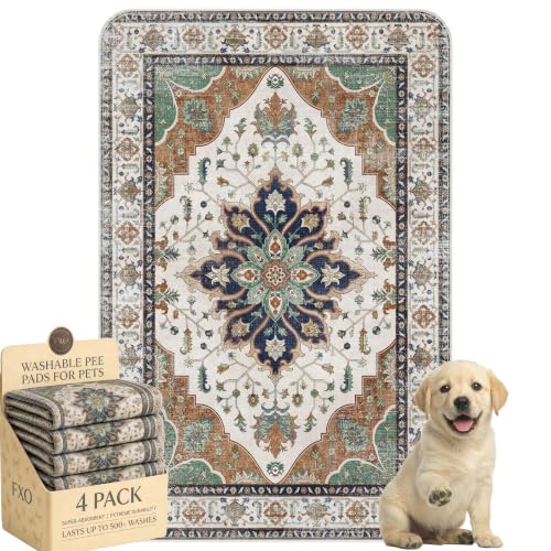 Image of 4PACK Washable Pee Pads for Dogs,Great Urine Absorbent Reusable Puppy Training Pads,Waterproof,Leak-Proof & Non-Slip Potty Pads for Whelping,Crate,Playpen,Bed.(Dark Teal Floral,24 inchx36 inch)