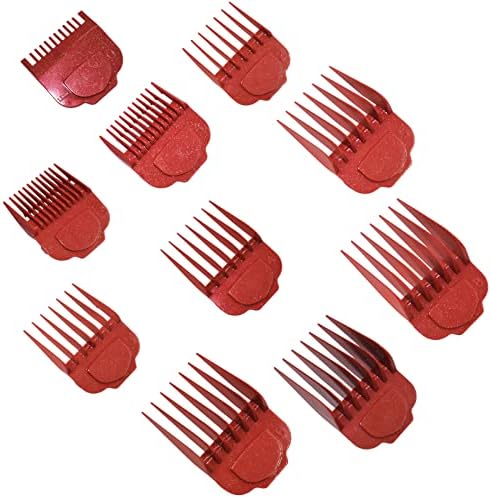 Clipper Guards 10 sets Professional Hair Clipper Combs Compatible With Andis Master Clippers Trimmer Cordless Clipper 1/16th to 1" lengths Designed for MBA, MC-2, ML, PM- And PM-4 (Red)