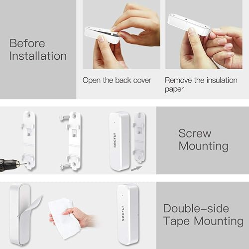 Miniatura 10 de SECRUI Timbre de puerta con volumen ajustable, alerta de entrada inalámbrica con 52 campanillas, alarma con sensor abierto de puerta de furia de 500
