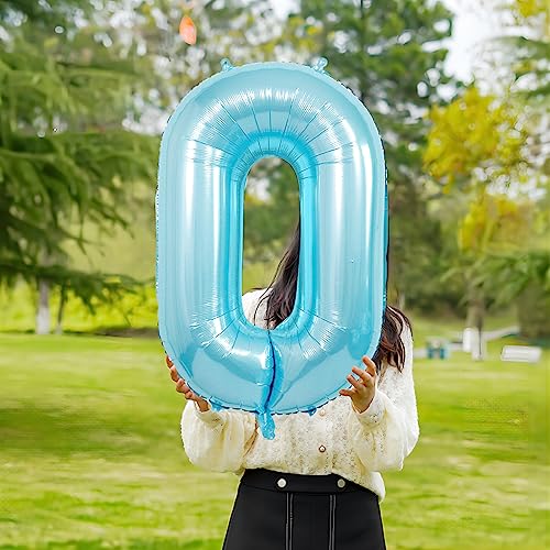 Image of 40 Inch light blue Number Balloons, Helium Mylar Foil Number Balloons for Birthdays, Number 0 Balloon for Party Decorations, Birthday Decorations, Boy Baby Shower