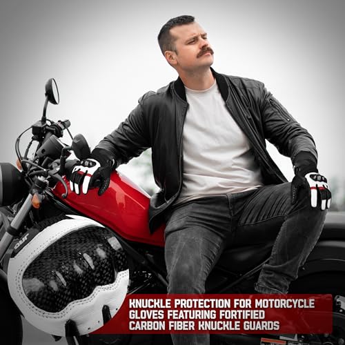 Image of J.A.G. Leather Motorcycle Gloves for Men - Carbon Fiber Knuckle Protection, Motorbike Powersports, Dirt Bike, Touchscreen Gloves for Men and Women, Guantes para Moto.