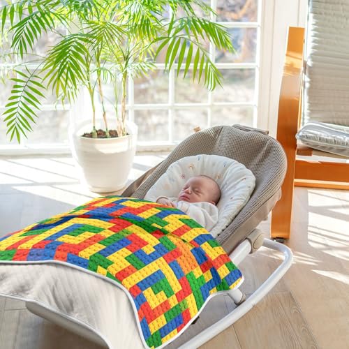 Image of Nursery Bed Blankets for Boys Girls Soft Swaddle Blanket for Infant Toddler 30X40in A Colorful Block Pattern with Different Colors and Shapes