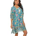 Halife-Womens-Vintage-Ethnic-Style-Printed-Tassel-Tie-Neck-Loose-Fit-Bohemian-Tunic-Dress