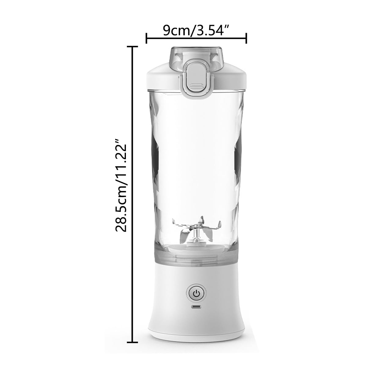 Blender Portable Electrique USB Presse-agrumes Sans Fil 600ml/22oz Taille Personnelle Bec à Siroter Tête 6 Lames Sport Voyage LB34 Blanc, Q-LB34 White