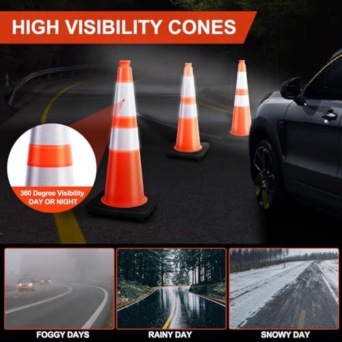 Image of BESEA 8 Pack 28 Inch Orange Traffic Cones with Weighted Base