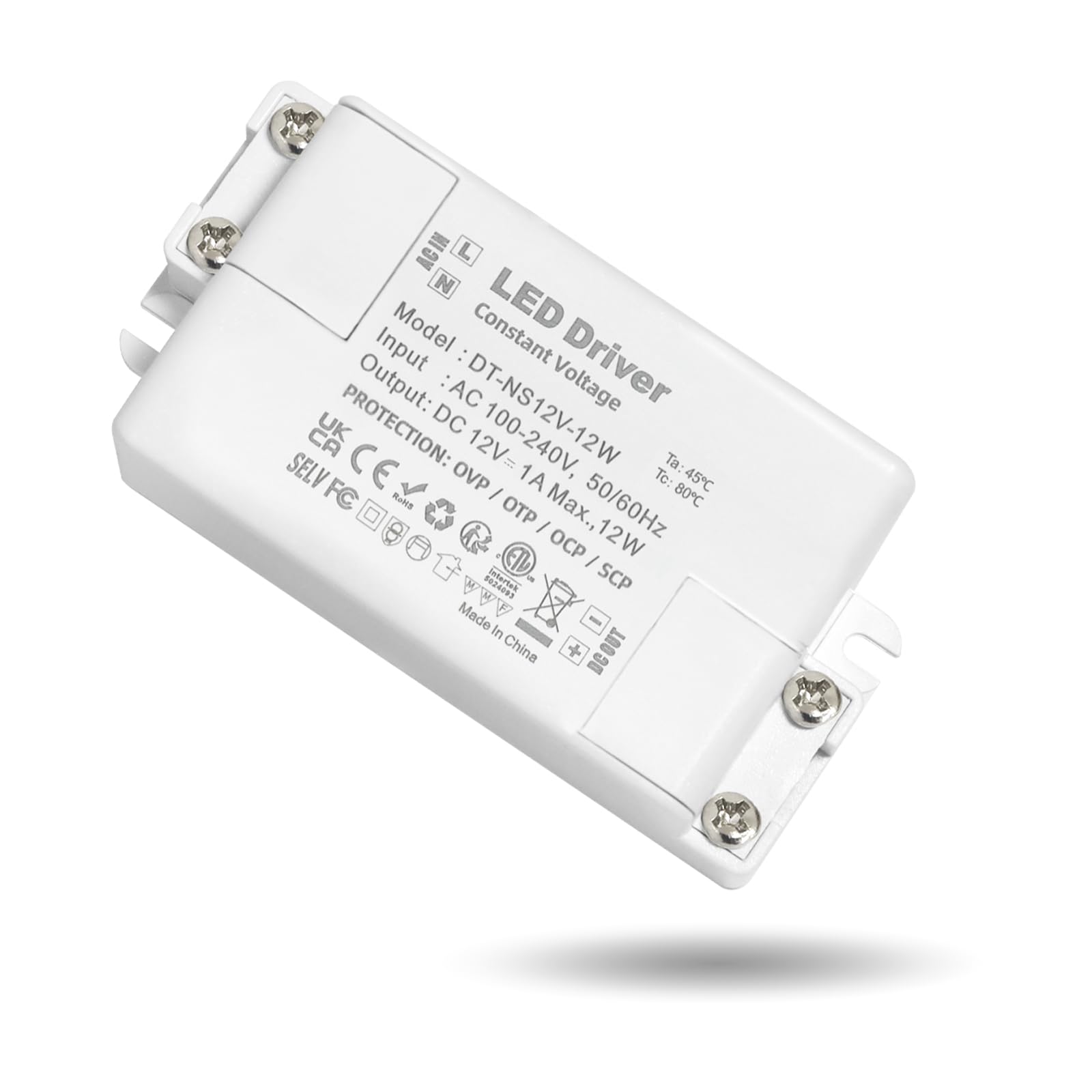 Trasformatore 220V 12v 12w, Alimentatore 12v 1 A, Trasformatore LED AC a DC, led driver 12 V, per G4, GU5.3, MR11, MR16, Lampade LED, Non dimmerabile, non sfarfallante, non rumoroso
