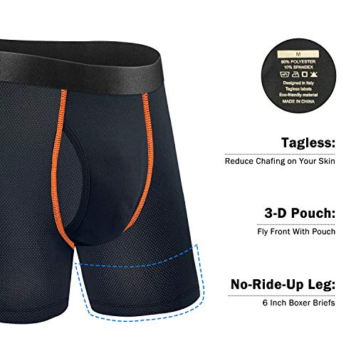 Longfor Mens Boxer Briefs Quick Dry Sport Boxer Briefs No Ride-Up 6’’Athletic Mesh Performance Underwear With Fly For Men Pack #TOP1