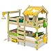 WICKEY Letto a castello CrAzY Ivy Letto gioco per 2 bambini Letto per bambini 2 posti con tetto, scaletta e rete a doghe, giallo-verde mela