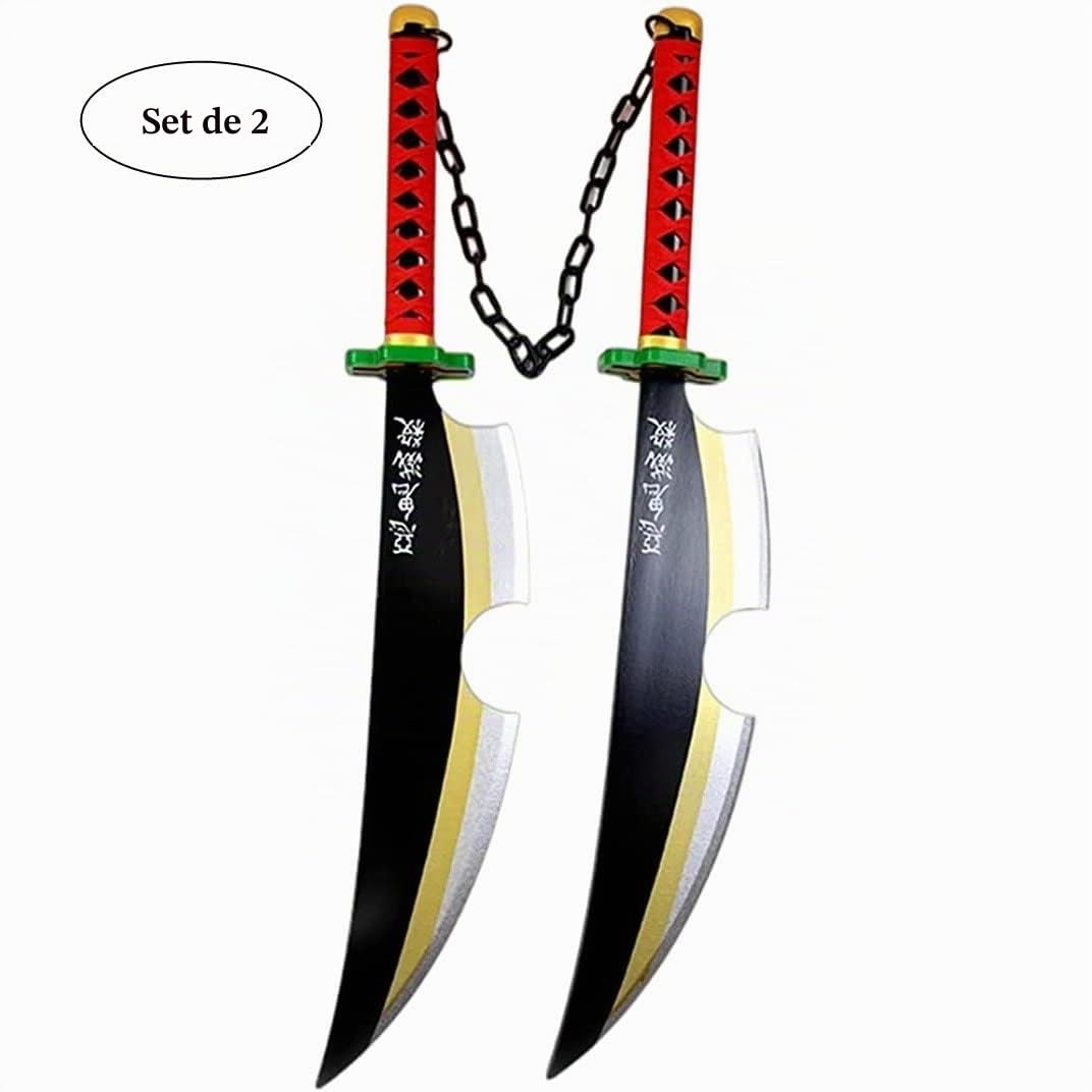 damdos Hallween Props - Espadas gemelas Kimetsu No Yaiba Tengen Uzui de 32 Pulgadas para Cosplay, Arma de Regalo de cumpleaños (Juegos de 2 Piezas)