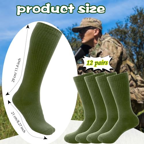 12 Pairs Army Socks Green Military Socks Warm Long Boot Sock Army Cotton Sock for Men Women Working Outdoor Sports2