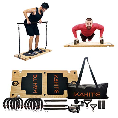 KAHITE Portable Home Gym Workout Bundle Set with Resistance Bands, Bar, Board, Door Anchor and More, All in One Fitness System