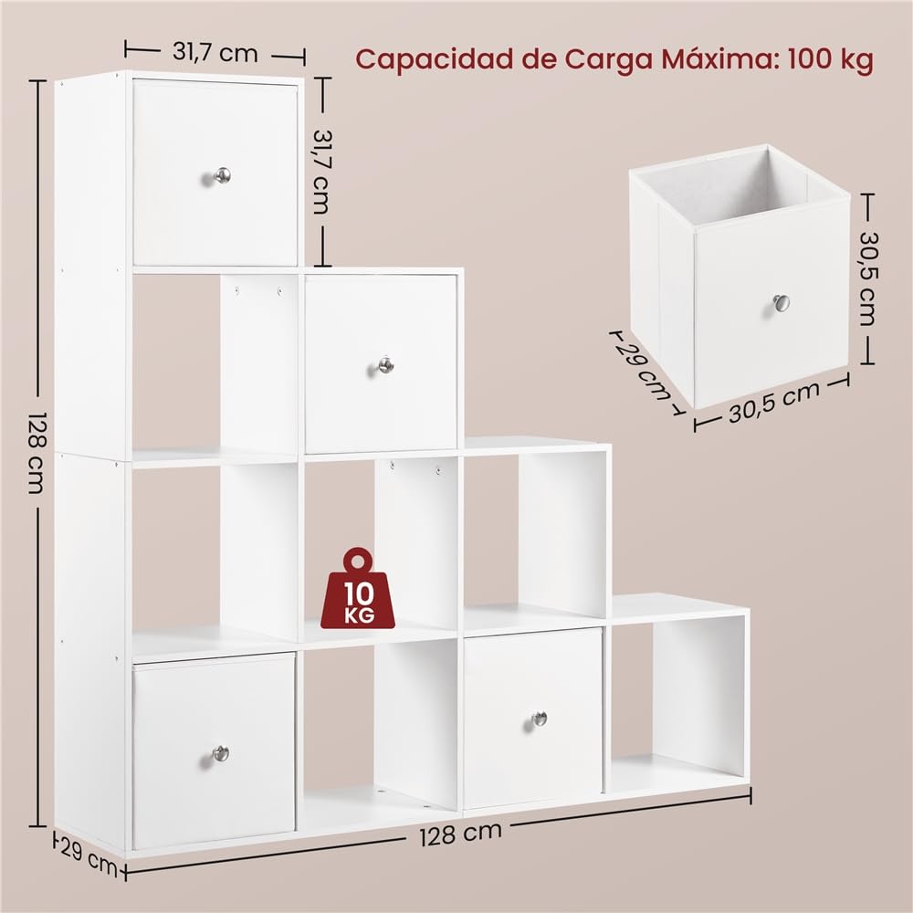 Yaheetech Estantería Librería de Pie Estantería Modular 10 Cubos | Estanteria Escalonada de Biblioteca Organizador Cubos Libreria Abierta Oficina, Salon y Estudio 128x29x128 cm Blanco
