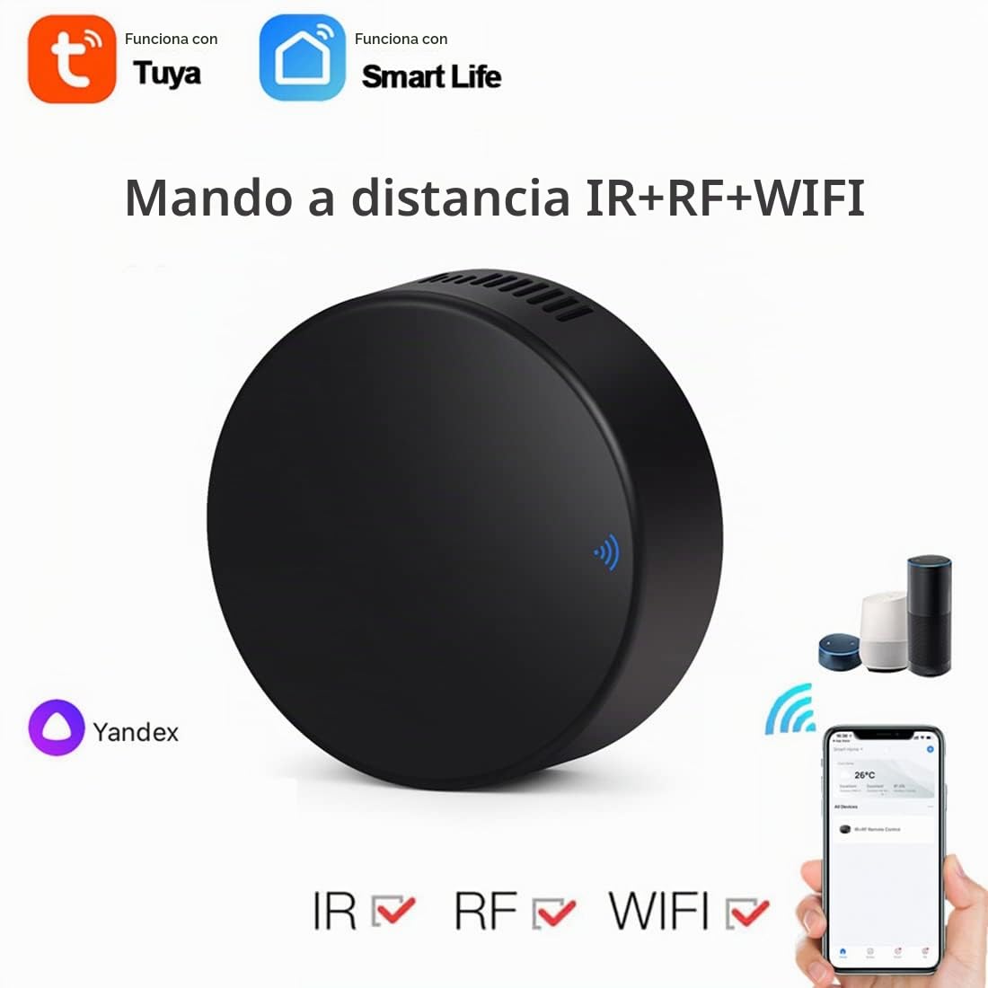 Tuya Smart RF IR Control Remoto WiFi Smart Home Controlador Infrarrojo para Aire Acondicionado TV Soporte de TV Alexa, Home