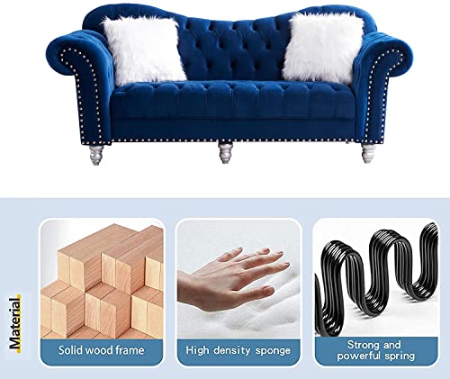 Mgh 3 Piece Living Room Furniture Sofa Sets, Sectional Chesterfield Sofas Couches Furniture For Living Room, Including 3-Seater Sofa, Loveseat And Sofa Chair With Five White Villose Pillow, Blue #TOP1