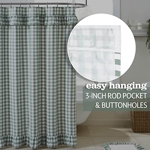 VHC-Brands-Annie-Buffalo-Check-Farmhouse-72×72-Shower-Curtain-Green-Rod-Pocket-Ruffling-Cotton-Button-Holes-for-Hooks-Square-Bath-Decor VHC Brands Annie Buffalo Check Farmhouse 72×72 Shower Curtain Green Rod Pocket Ruffling Cotton Button Holes for Hooks Square Bath Decor