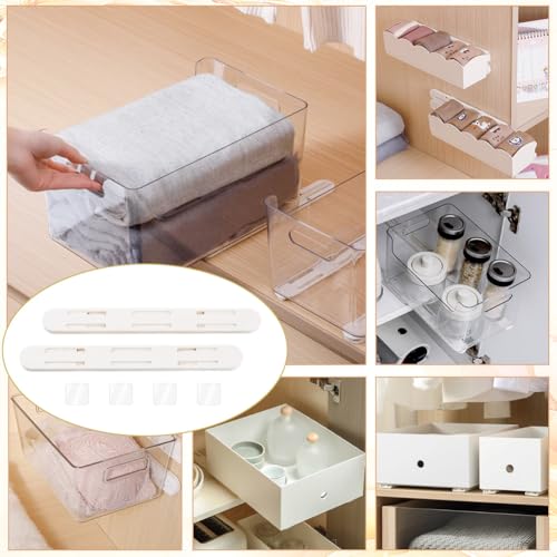 Miniatura 5 de Ahandmaker Juego De 8 Rieles Extraíbles Para Cestas O Cubos, Armarios, Deslizadores Adhesivos, Rieles De Plástico Para Cajones, Guías De Guías De Montaje Lateral, Guías De Cajones Blancos, Accesorios