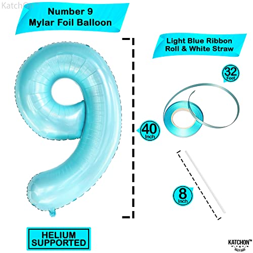 Image of KatchOn, Giant Light Blue Number 9 Balloon - 40 Inch | Foil 9 Birthday Balloon for 9th Birthday Decorations | 9th Anniversary Decoration | Green Party Decoration