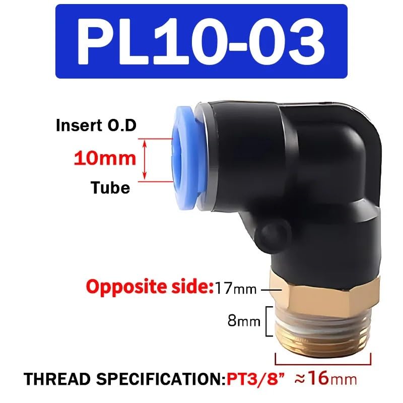 50/100/500 Uds conector de aire neumático PL 4 6 8 10 12mm rosca 1/8 1/4 "3/8" 1/2 "codo de tráquea accesorios de aire conector rápido de manguera(PL10-03,50 PCS)