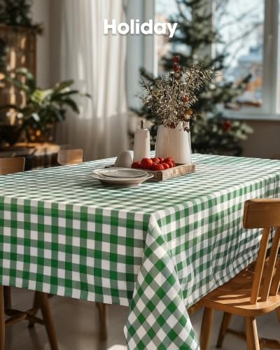 Image of Pureegg Premium Use and Throw Table Covers 10 Pack 54x108 Inch Black for Rectangular Tables, Green Plaid