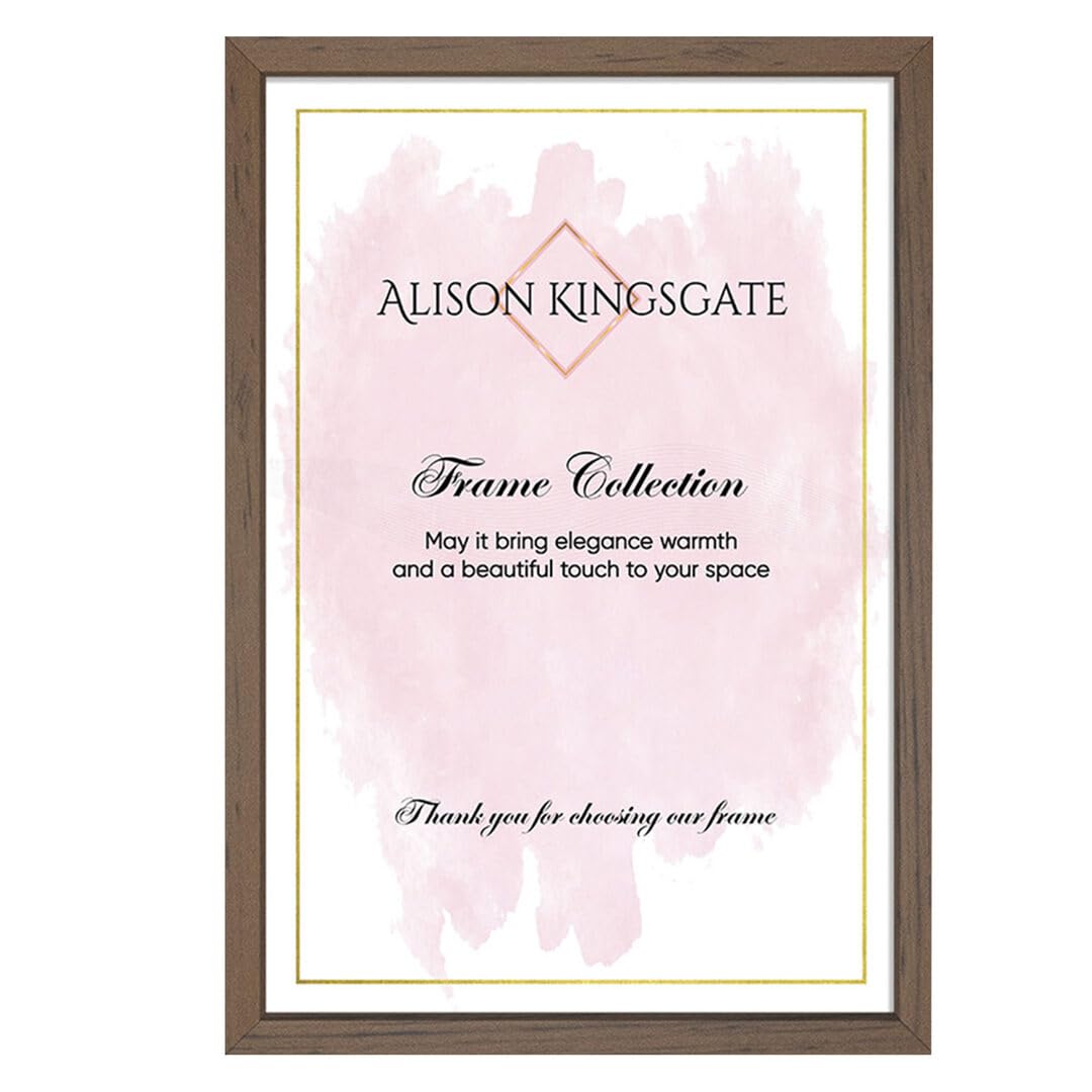 Alison Kingsgate Sleek A2 Picture Frame - Engineered Wood with Shatterproof Perspex Front -Perfect for Photos, Posters, Certificates -Suitable for Wall Mount or Tabletop Display - Walnut