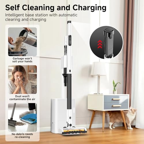 Image of Cordless Stick Vacuum Cleaner with Auto Empty System Self-Charging Base, Powerful Suction for Pet Hair on Carpet & Hardfloor, Lightweight Anti-Tangled Handheld Vacuum, HEPA Filtration, Black