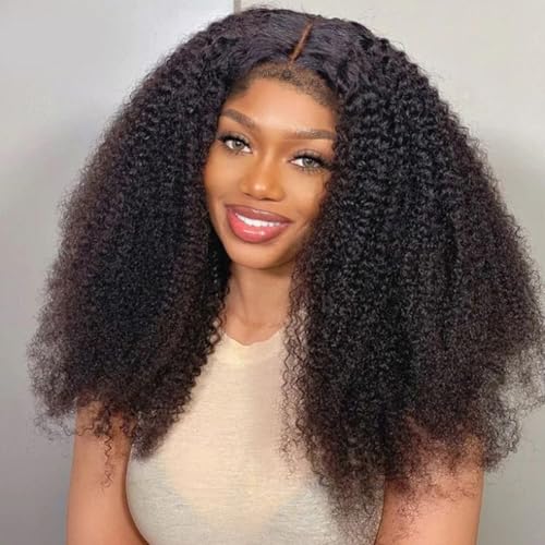 Image of 4C Edges 24 Inch Kinkycurly Wig Human Hair Lace Wigs Glueless Wigs Human Hair Pre Plucked Brazilian Afro Culry Wig Lace Closure Wigs for Black Women Virgin Hair