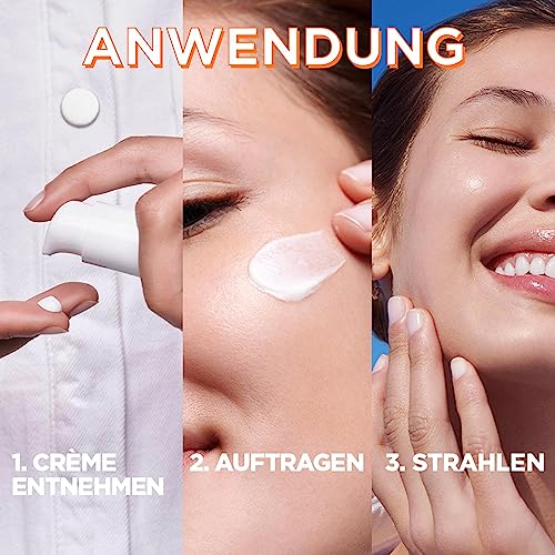 Garnier Serum-Crème gegen müde Haut und dunkle Flecken, 2in1 Tagespflege für mehr Glow und einen ebenmäßigen Teint, Mit Vitamin C, Skin Active, 50 ml – Bild 6