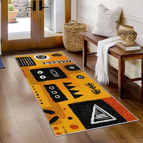 Tapis africain extra fin patchwork géométrique abstrait 190x250cm lavable en machine