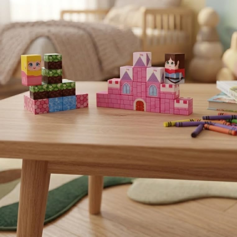 Image of Happy Hues 38Pc Mini Magnetic Blocks - Princess Castle Travel Toy for Kids 3+ | Screen-Free STEM Building Toy, Magnetic Pixel Cubes with Portable Storage Tin for Road Trips & Flights