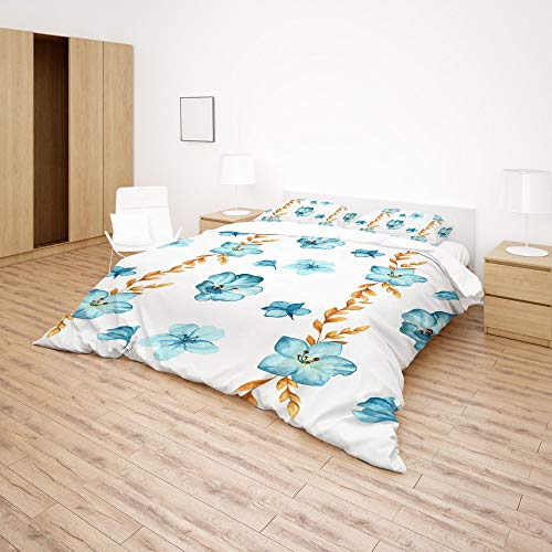 Housse de couette fleurs aquarelle durable et sans repassage pour lit simple