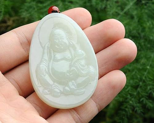 Miniatura 3 de Colgante de jade hetiano natural colgante de jade blanco jade sonriente Buda paz Buda colgante hombres y mujeres Jade blanco Jade Buda Jade colgante