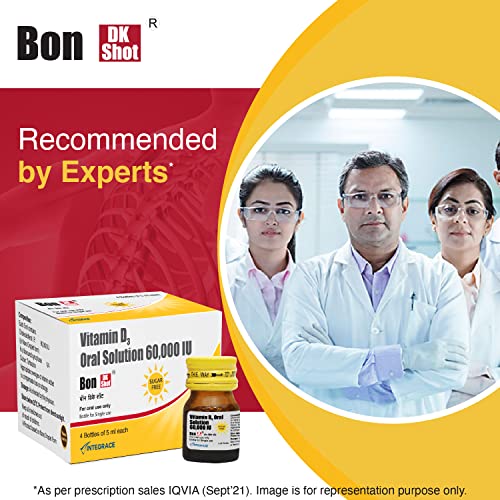 Bon Dk Shot Sugarfree Vitamin D3 Oral Solution(8 Shots Of 5Ml Each) Sugar Free Shot With Pineapple Flavour,Liquid Syrup, 1 Count