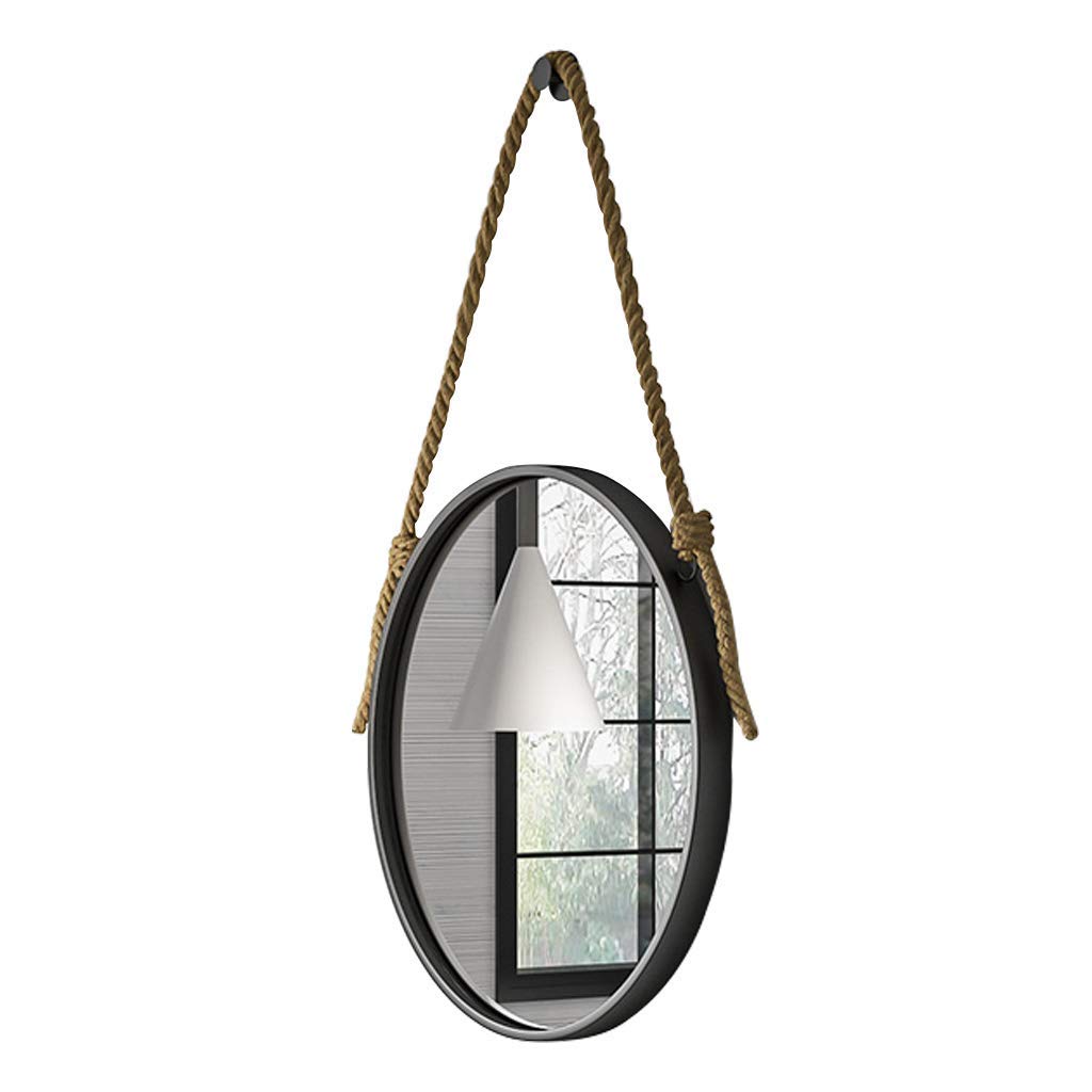 TYUHDUYUR 11.8’’- 31.5’’ Round Metal Framed Mirror with Chain HD Wall Mirror Rustic Accent Mirror Simple Elegant Design Black (40cm)