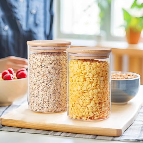 Image of MARTVIA Glass Food Storage Jars with Bamboo Lids 1000ml Set of 2, Wide Mouth Lid Jar for Home Kitchen,Flour, Sugar, Coffee, Pasta, Oats, Grains, Cookies, Snacks (Round 1000 ML Jar, SET OF 2)
