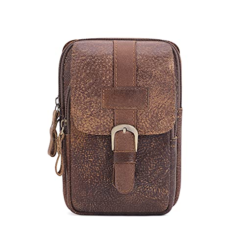 UBORSE Sac de Ceinture Sac en Cuir Véritable Multifonctionnel Sacoche de Taille Imperméable pour Voyage Sports Escalade Jogging Randonnée Voyage (Marron, 12x5x17cm)
