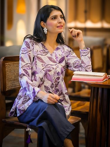 Image of Youthnic Women's Poly Rayon Printed Alia Cut Peplum Top | Top for Office | Women's Tunics | Short Kurti Women| Regular Fit