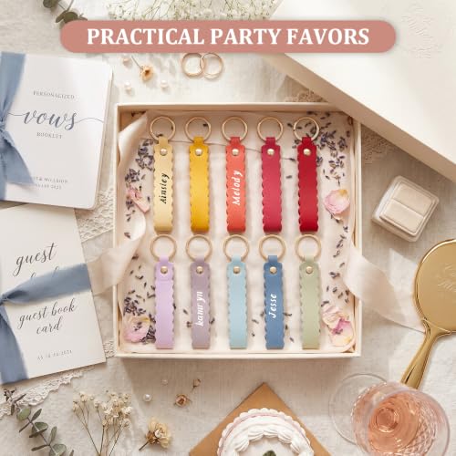 Image of Scalloped PU Leather Keychain Blanks Laser Engraving Blanks Loop Keychain Kit with Key Ring for DIY