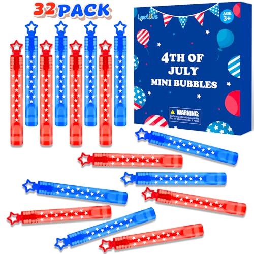 Image of Fourth of July Party Favors Supplies for Kids,32 Pack 4th of July Mini Bubbles Goodie Treat Bags Stuffers for Toddler Boys Girls,250th Anniversary Patriotic Toys Gifts Prize Accessories Birthday Decor