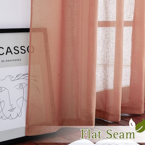 NICETOWN Burnt Orange Linen Curtains 63 inch Length 2 Panels Set, Grommet Semi Sheer Window Drapes Linen Blend Rustic & Casual Privacy with Light Filtering for Bedroom/Flat, W36 x L63
