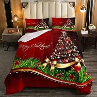 Set Biancheria Da Letto Natalizia 135x200 Cm + Federa 80x80 Cm - 100% Cotone Con Carlino Babbo Natale