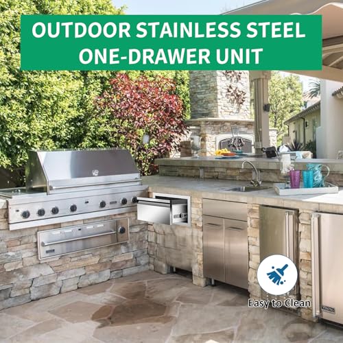 Image of Outdoor Kitchen Drawers 14 inch W x 8.5 inch H x 23 inch D Stainless Steel Single Drawers with Hidden Handle for BBQ Island, Patio Grill Station & Outdoor Kitchen Cabinets