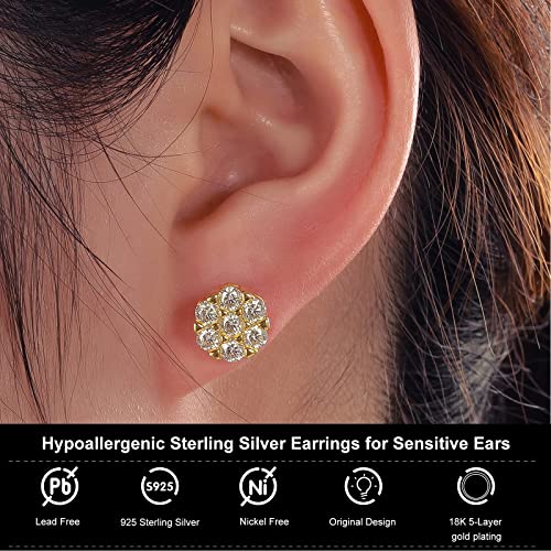 Moissanite Earrings Men Women 9mm Round Big Diamond Stud Earrings Flower Cluster Earrings 18K White Gold Plated Sterling Silver Earrings Screw Backs Brilliant Cut Moissanite Diamond Hypoallergenic Gift for Men Women4
