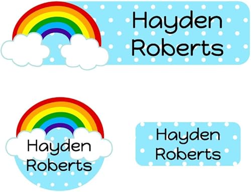 Name Bubbles - Paquete de 90 etiquetas de inicio de arcoíris, etiquetas duraderas impresas para guardería, escuela, viajes, biberones, ropa,