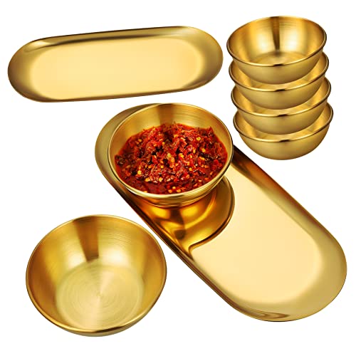 COLLBATH 6 Pcs Sauce Bowl Tray Sushi Bowl Mini Serving Bowls Dipping Bowls Japanese Plates Round Decorative Tray Jewelry Dish Tray Seasoning Bowls Dip Dishes Round Tray Stainless Steel