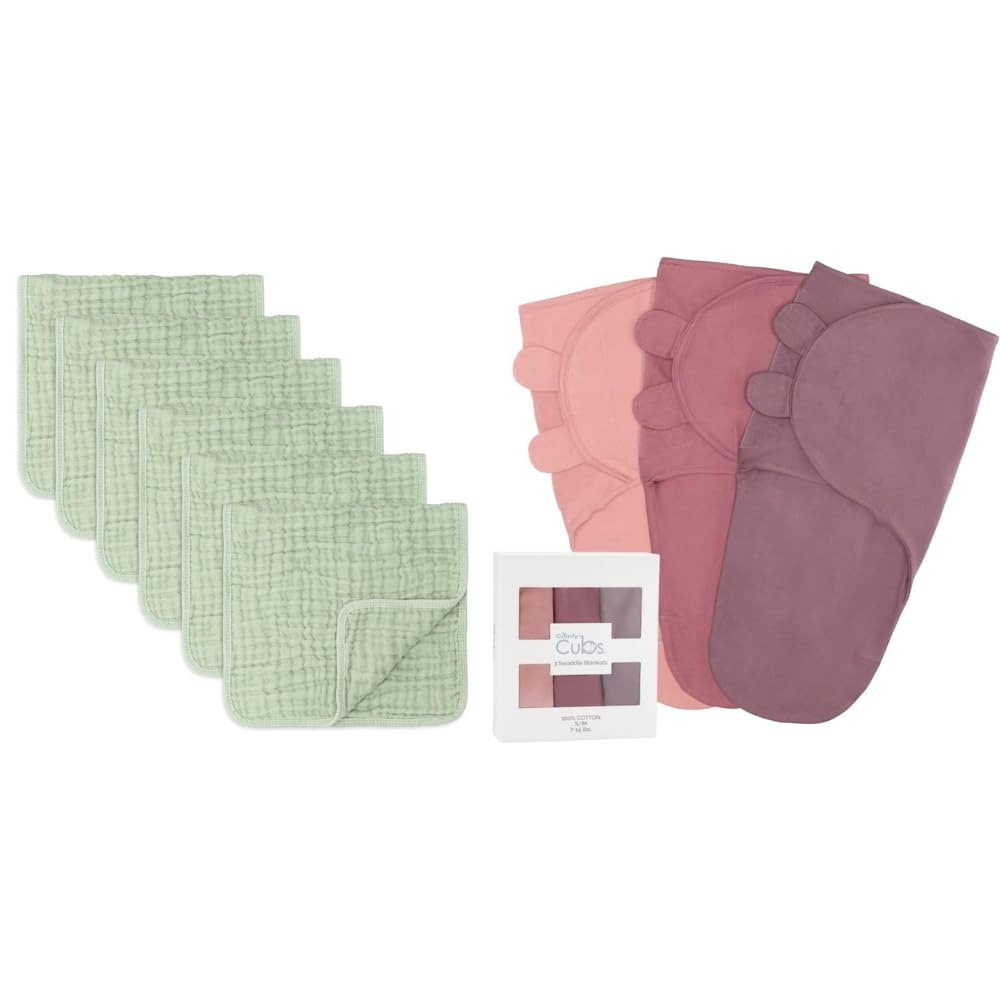 Comfy Cubs Muslin Cotton Baby Towels and Swaddle Blanket Baby Girl Boy Easy Adjustable 3 Pack Bundled
