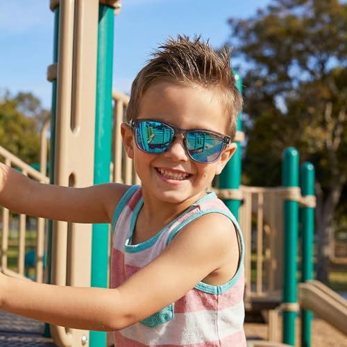 Image of COASION Classic Retro Kids Polarized Sunglasses for Boys & Girls Age 2-9 | UV400 Shatterproof Lightweight Sun Glasses with Brand Logo, Toddler Beach Outdoor Travel Sunnies, Children Summer Must-Haves