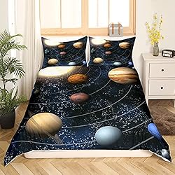 Colchas Para Adolescentes Mujeres Juego de ropa cama la serie Galaxy Universum, diseño cielo estrellado, claro, con niebla, planetas, espacio, funda edredón para adultos, mujeres, jóvenes, adolescentes, colcha, 135 x 200 cm