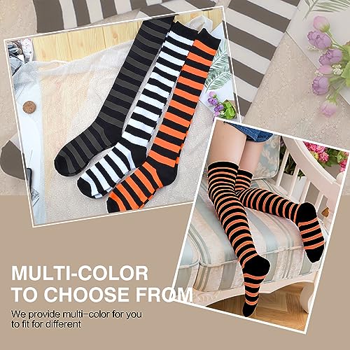 Image of Raylarnia Women's Extra Long Opaque Striped Over Knee High Stockings Socks